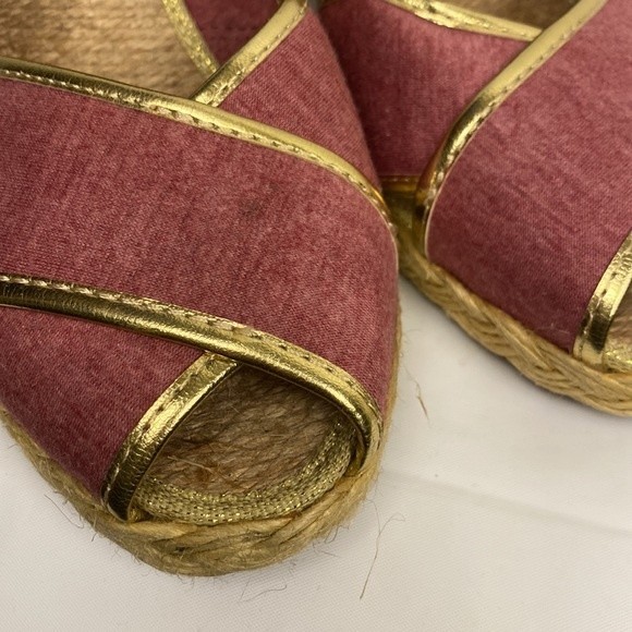 Lauren Ralph Lauren Cecilia slip on espadrille wedge sandal pink gold size 9 - Picture 9 of 13